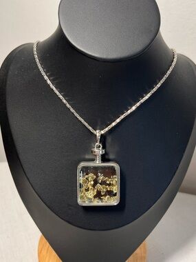 FRANK USHER PERFUME BOTTLE CRYSTALS PENDANT NECKLACE SILVER TONE 32” CHAIN